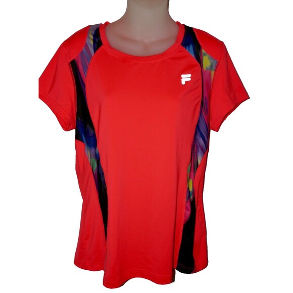 Fila Sport Performance Bright Pink Abstract Print Short Sleeve L Athletic Top - Picture 1 of 10